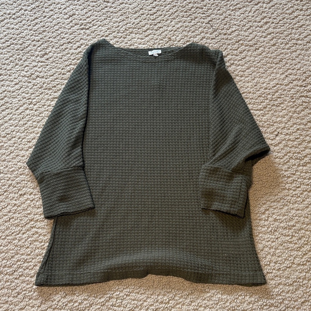 Olive Green Textured Knit Pullover